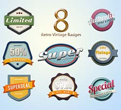 8个复古的葡萄酒徽章：8 Retro Vintage Badges